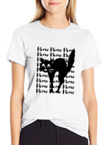 Meow Black Cat Graphic Tee Shirt