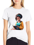 Anime Girl Reading Book Black T-Shirt