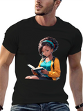 Anime Girl Reading Book Black T-Shirt