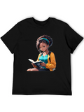 Anime Girl Reading Book Black T-Shirt