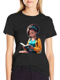 Anime Girl Reading Book Black T-Shirt
