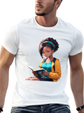 Anime Girl Reading Book Black T-Shirt