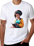 Anime Girl Reading Book Black T-Shirt