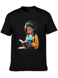 Anime Girl Reading Book Black T-Shirt