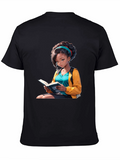 Anime Girl Reading Book Black T-Shirt