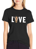 Love Giraffe Graphic Tee - Black Cotton T-Shirt