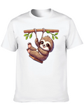 Cute Sloth on Swing Graphic T-Shirt - Black