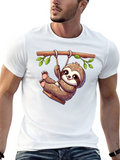 Cute Sloth on Swing Graphic T-Shirt - Black