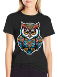 Owl Graphic Print T-Shirt - Unique Artistic Design