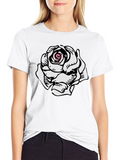 Rose Graphic Tee - Stylish Black Cotton T-Shirt