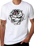 Rose Graphic Tee - Stylish Black Cotton T-Shirt