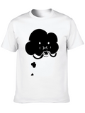 Cartoon Cloud Eating Burger Black T-Shirt