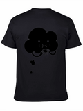 Cartoon Cloud Eating Burger Black T-Shirt