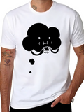 Cartoon Cloud Eating Burger Black T-Shirt