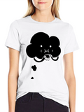 Cartoon Cloud Eating Burger Black T-Shirt