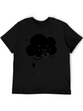 Cartoon Cloud Eating Burger Black T-Shirt