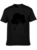 Cartoon Cloud Eating Burger Black T-Shirt