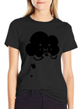 Cartoon Cloud Eating Burger Black T-Shirt