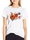 Floral Violin T-Shirt - Music Lover Tee