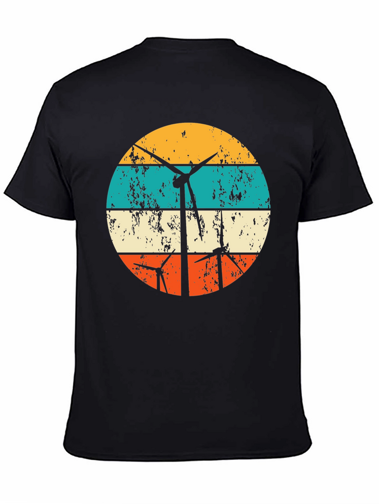 Retro Wind Turbine Graphic Tee - Black