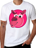 Cartoon Pink Animal Graphic Black T-Shirt