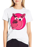 Cartoon Pink Animal Graphic Black T-Shirt