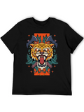Tiger & Bats Graphic Print Black T-Shirt