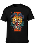 Tiger & Bats Graphic Print Black T-Shirt