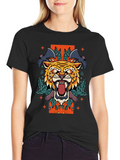 Tiger & Bats Graphic Print Black T-Shirt