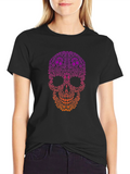 Ornamental Skull Graphic Tee - Black Cotton T-Shirt