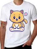 Cute Cat Cartoon Graphic Black T-Shirt