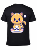 Cute Cat Cartoon Graphic Black T-Shirt
