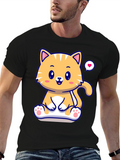 Cute Cat Cartoon Graphic Black T-Shirt
