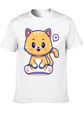 Cute Cat Cartoon Graphic Black T-Shirt