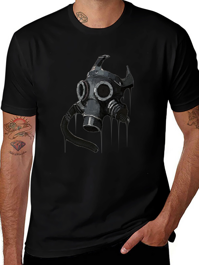 Mens Black T-Shirt with Gas Mask Graphic