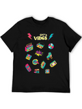 90s Vibes Retro Pattern Black T-Shirt