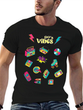 90s Vibes Retro Pattern Black T-Shirt