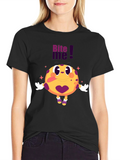 Bite Me Cartoon Graphic Black T-Shirt