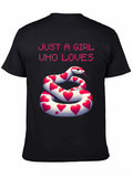 Girl Who Loves Snakes Heart Graphic T-Shirt