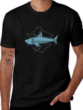 Geometric Shark Graphic Tee - Black