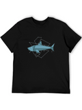Geometric Shark Graphic Tee - Black