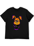 Cartoon Bunny Graphic Black T-Shirt