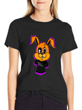 Cartoon Bunny Graphic Black T-Shirt