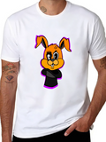 Cartoon Bunny Graphic Black T-Shirt
