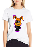 Cartoon Bunny Graphic Black T-Shirt