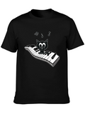 Musical Cat Piano Player Graphic T-Shirt