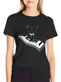 Musical Cat Piano Player Graphic T-Shirt