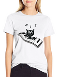 Musical Cat Piano Player Graphic T-Shirt