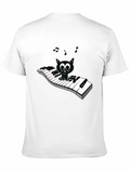 Musical Cat Piano Player Graphic T-Shirt