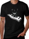 Musical Cat Piano Player Graphic T-Shirt